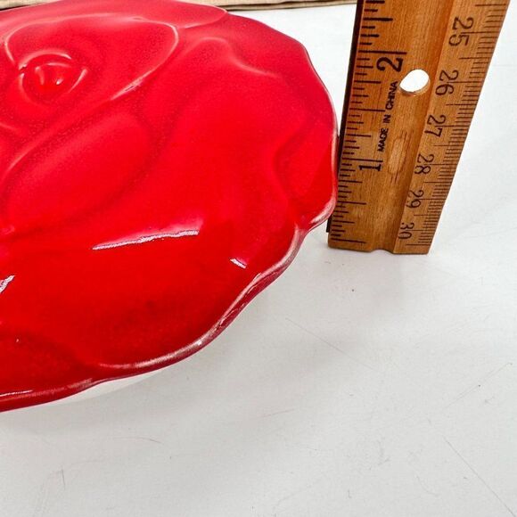 Vintage Japan Red Rose Flower Trinket Jewelry Box Ceramic Lid Round - Picture 8 of 8